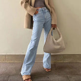 Vintage High Waist Jeans mit ausgefranstem Saum und weitem Bein - Hellblau